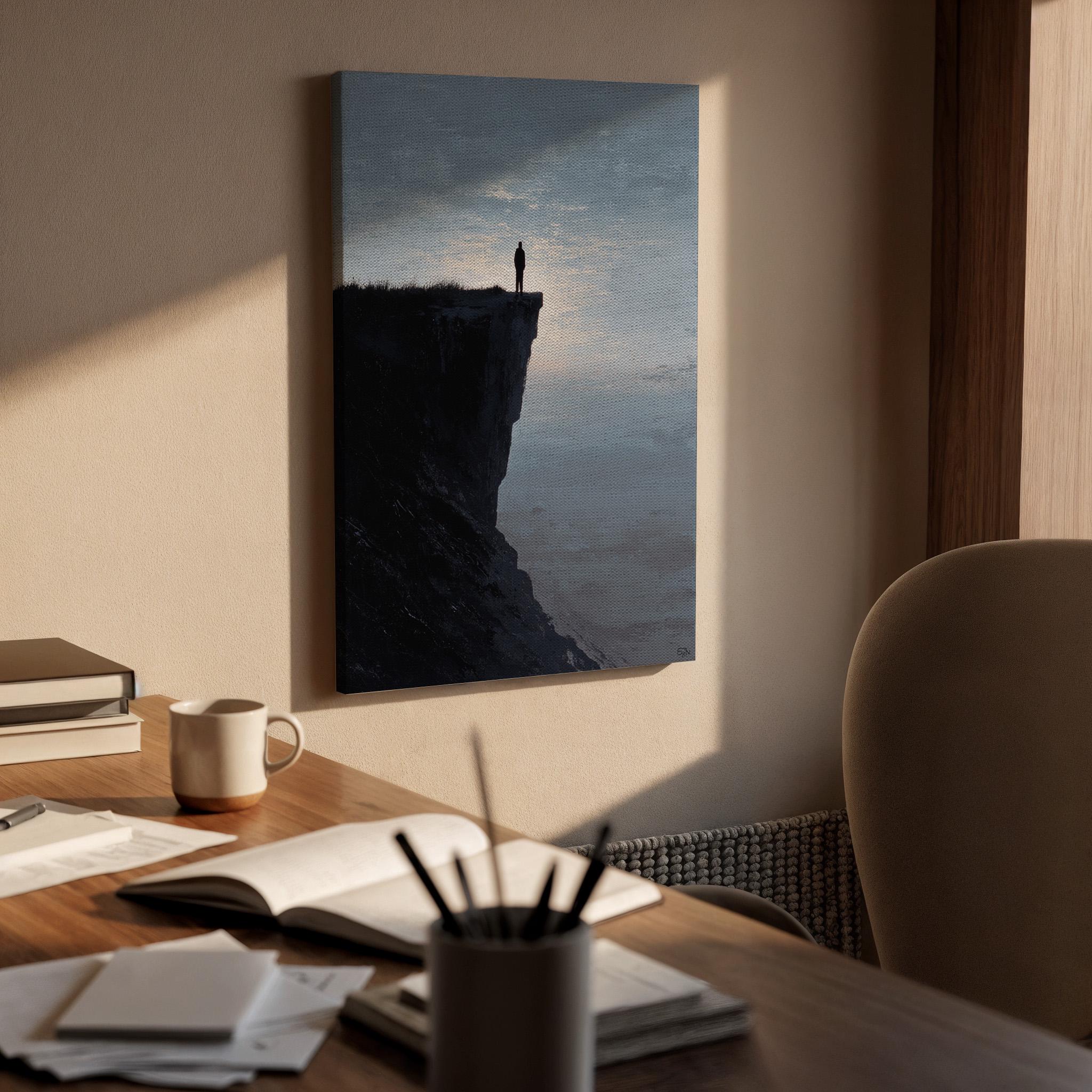 Lonely Cliff Canvas Wall Art, Moody Landscape Canvas Decor, Dramatic Mountain Cliff Artwork, Minimal Dark Nature Wall Decor, New Home Gift