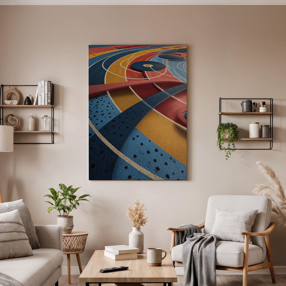 Abstract Vinyl Record Canvas Wall Art, Retro Music Canvas Decor, Colorful Geometric Turntable Artwork, Modern Music Lover Wall Decor