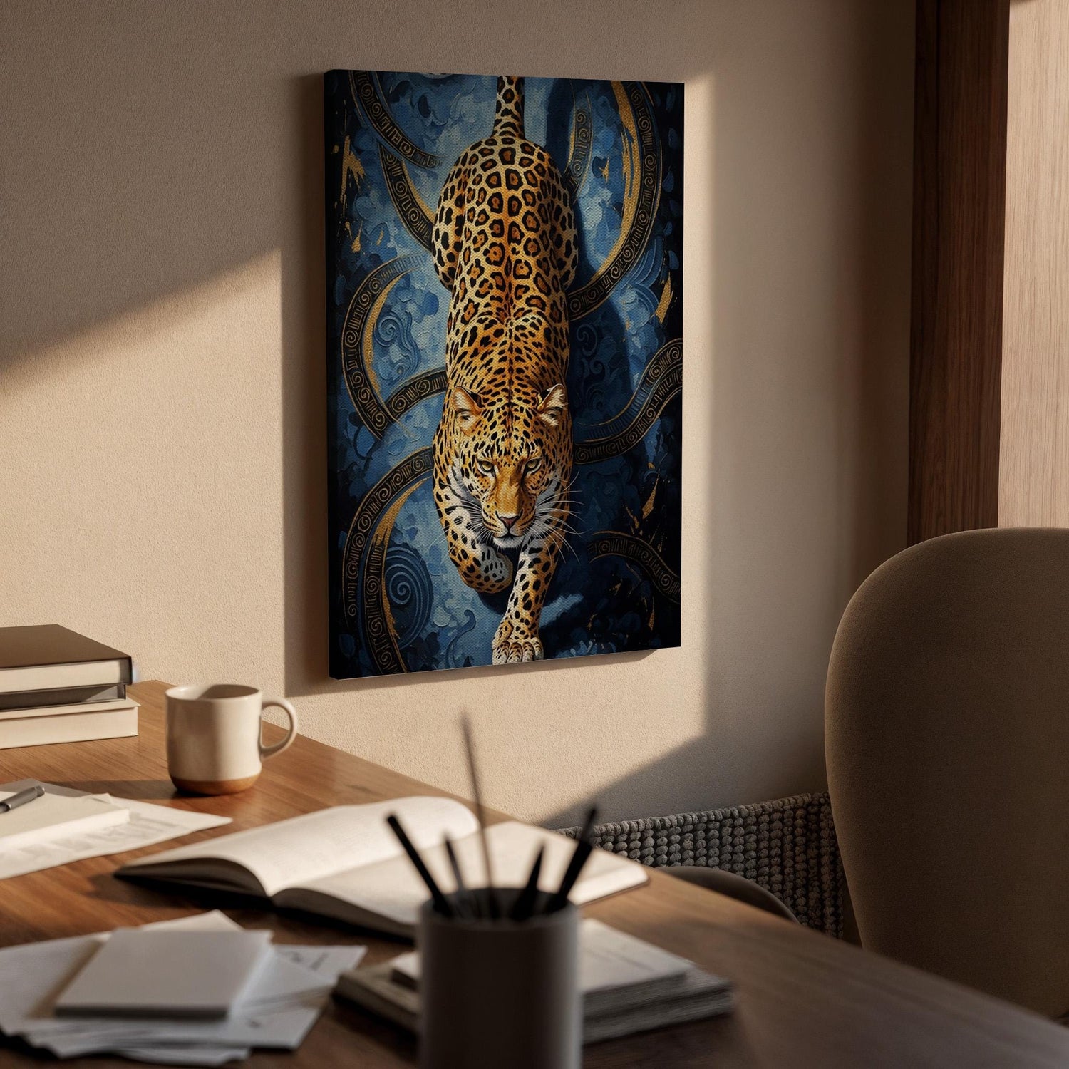 Leopard Canvas Wall Art, Luxury Wild Animal Canvas Decor, Modern Big Cat Artwork, Dramatic Leopard Wall Decor for Living Room, New Home Gift