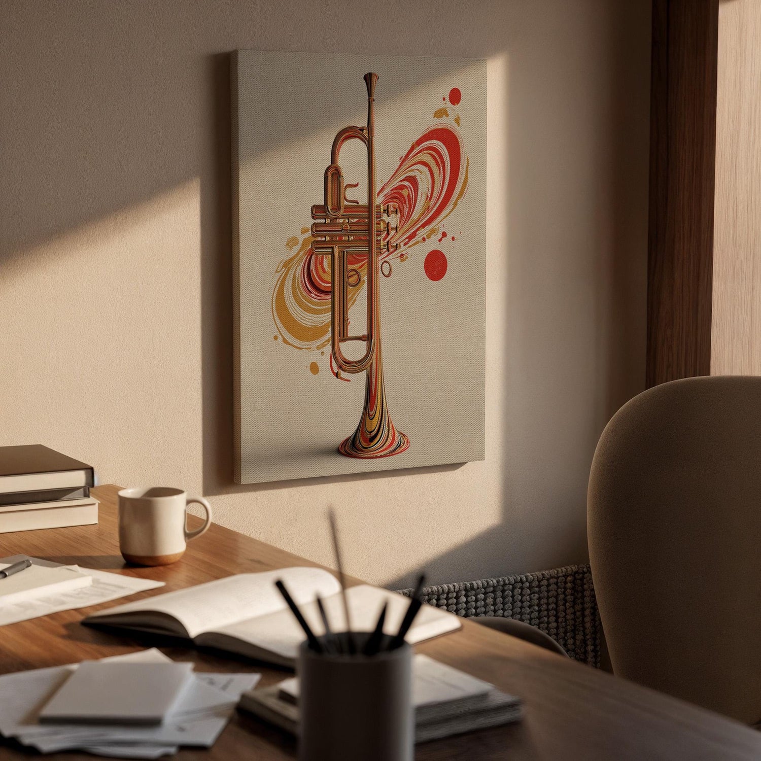 Trumpet Canvas Wall Art, Jazz Music Canvas Decor, Modern Brass Instrument Artwork, Abstract Trumpet Musician Wall Decor, Canvas Wall Art