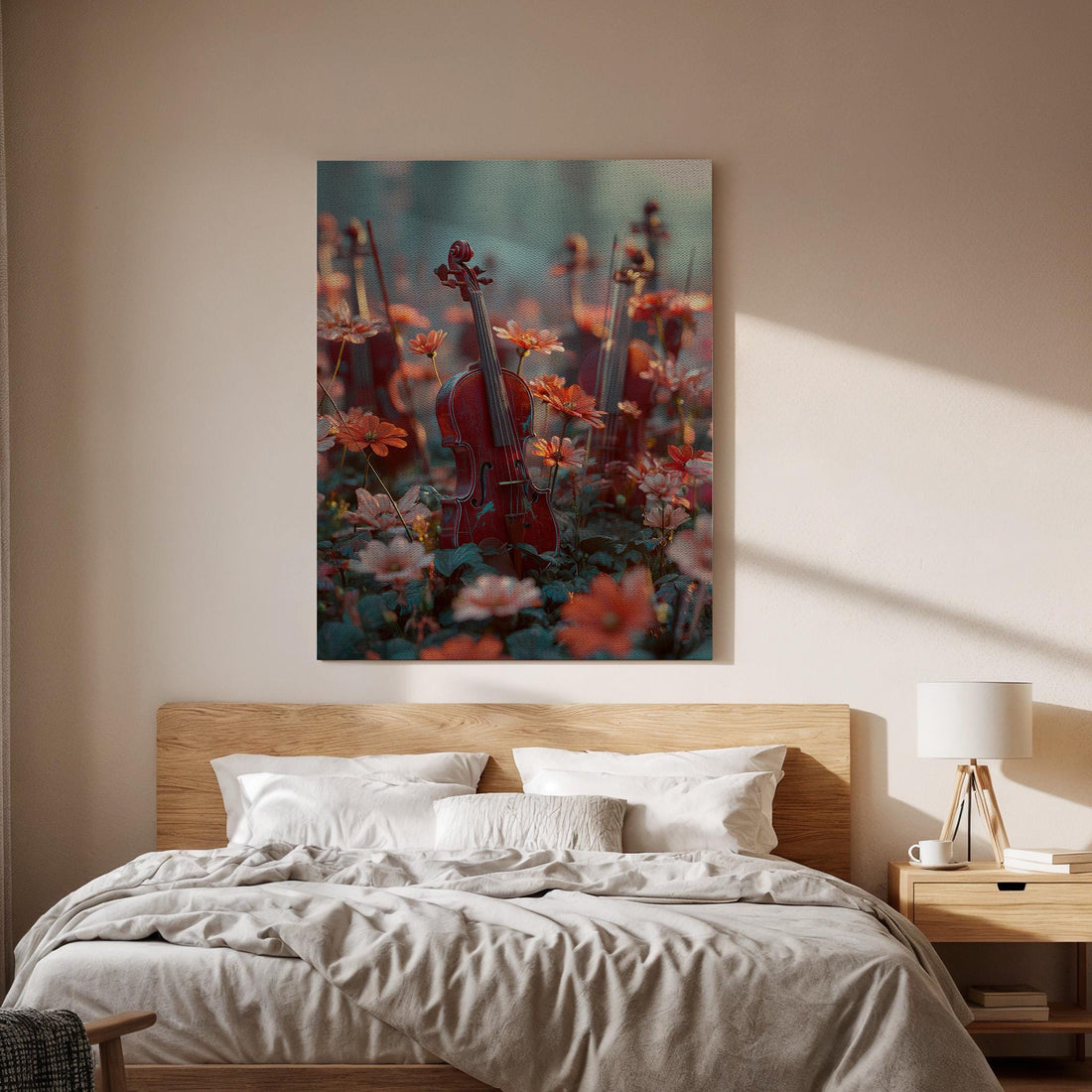 Violin Canvas Wall Art, Classical Music Instrument Canvas Decor, Romantic Floral Violin Artwork, Elegant Music Lover Wall Art, New Home Gift