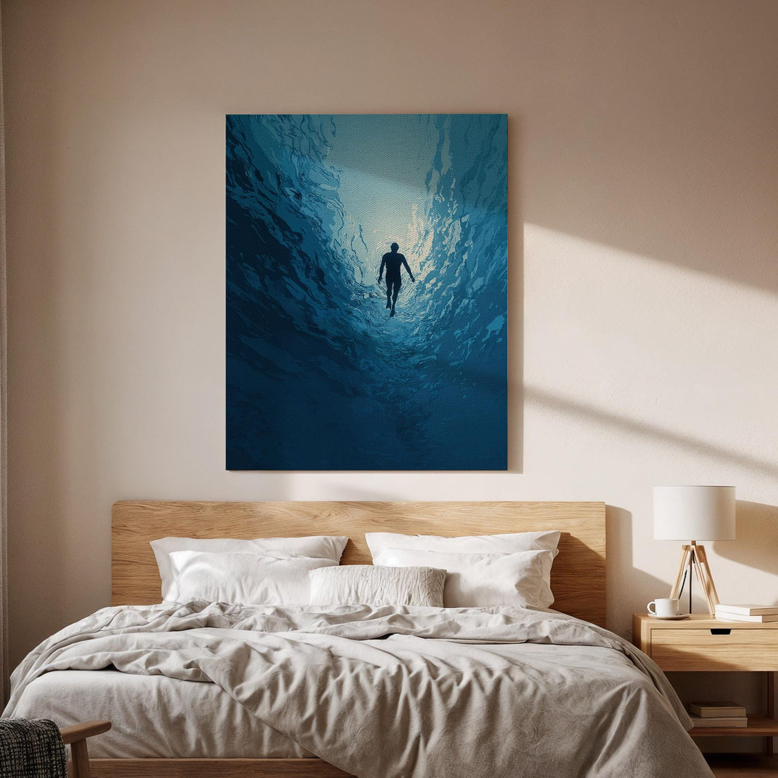 Underwater Ocean Canvas Wall Art, Deep Blue Sea Diver Canvas Decor, Minimalist Ocean Exploration Artwork, Modern Ocean Wall Art, Home Decor
