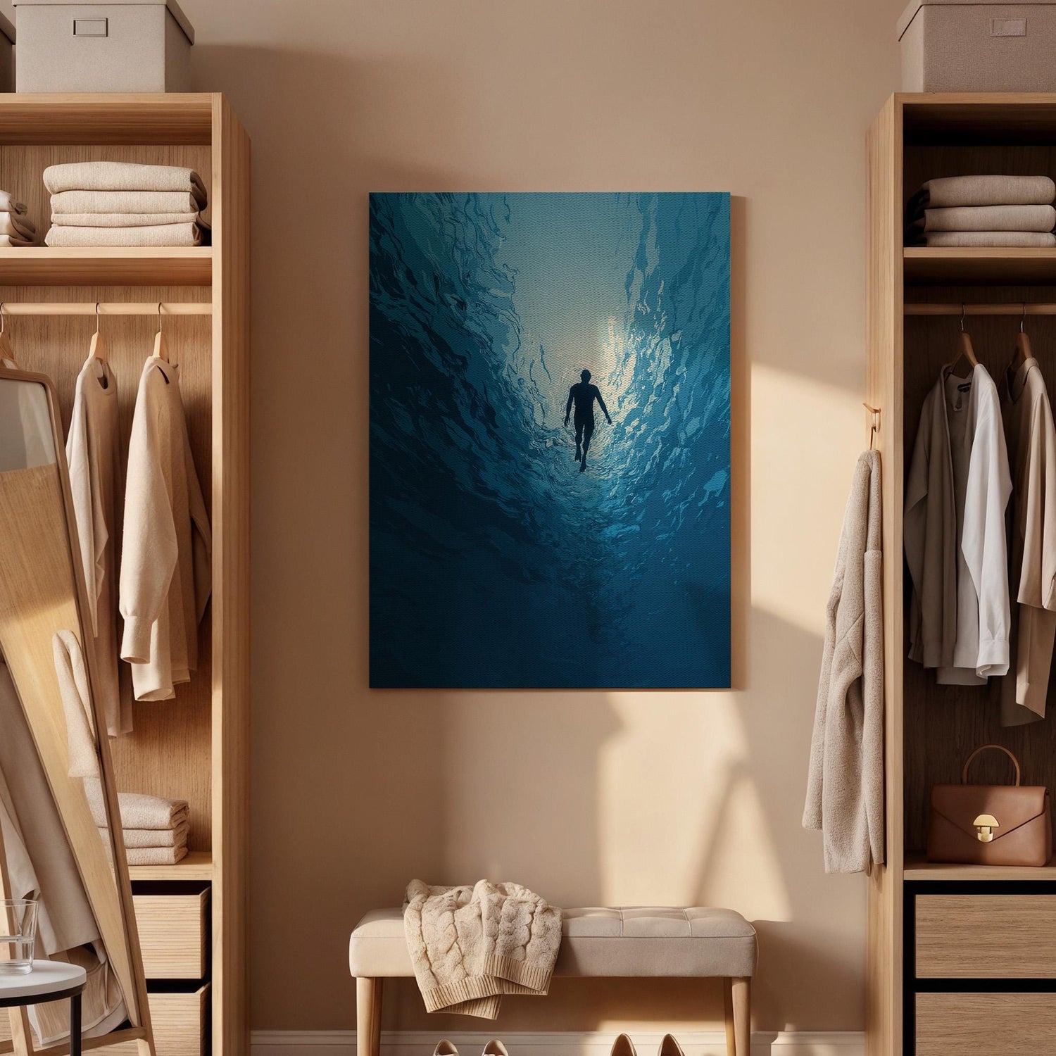 Underwater Ocean Canvas Wall Art, Deep Blue Sea Diver Canvas Decor, Minimalist Ocean Exploration Artwork, Modern Ocean Wall Art, Home Decor