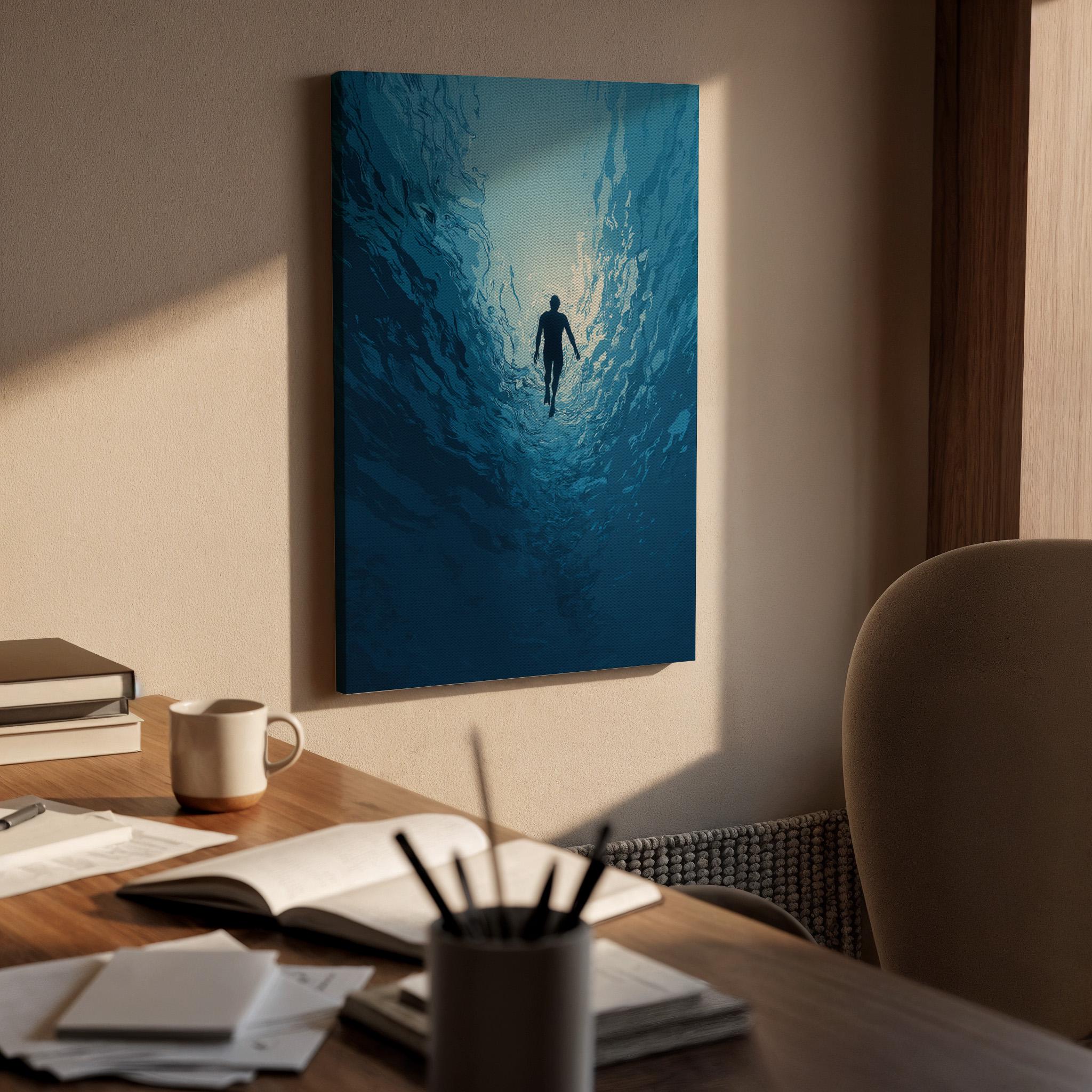 Underwater Ocean Canvas Wall Art, Deep Blue Sea Diver Canvas Decor, Minimalist Ocean Exploration Artwork, Modern Ocean Wall Art, Home Decor