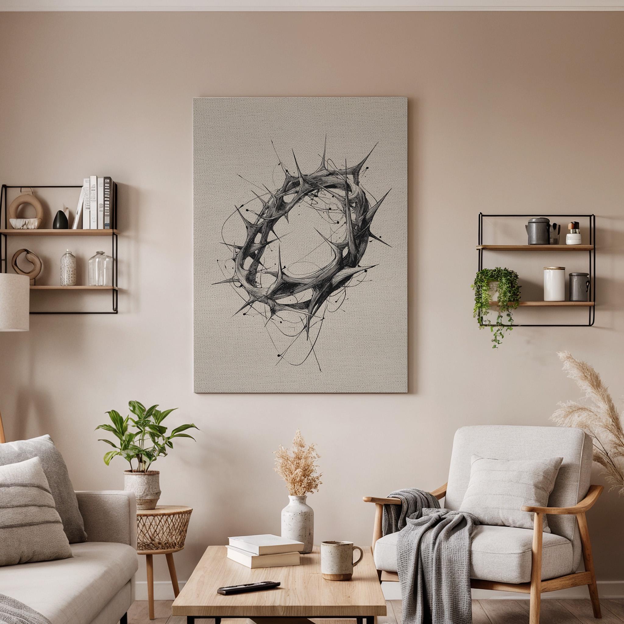 Crown of Thorns Canvas Wall Art, Christian Faith Minimalist Canvas Decor, Religious Symbol Artwork, Modern Spiritual Christian Wall Art
