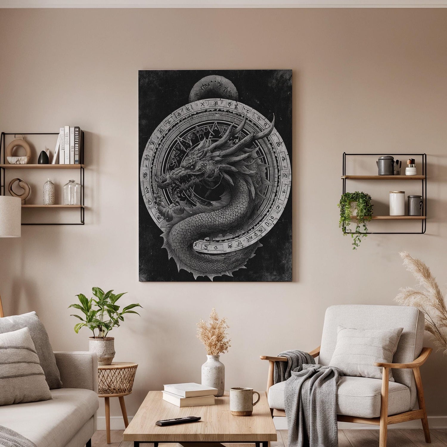 Dragon Canvas Wall Art, Mythical Dragon Fantasy Canvas Decor, Dark Medieval Dragon Artwork, Gothic Fantasy Creature Wall Art, Canvas Artwork