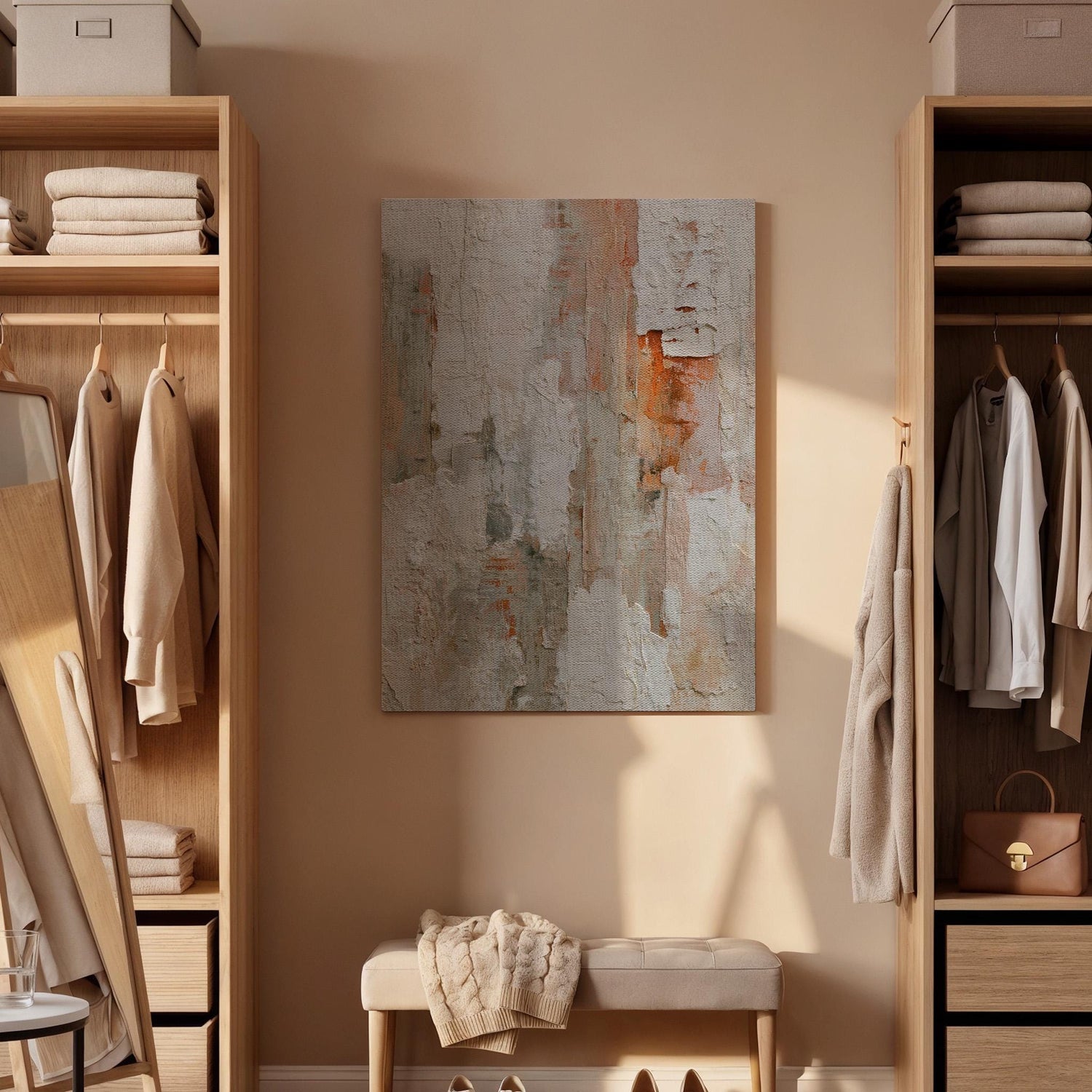 Abstract Textured Canvas Wall Art, Modern Neutral Abstract Artwork, Beige and Orange Contemporary Art, Rustic Textured Canvas Decor