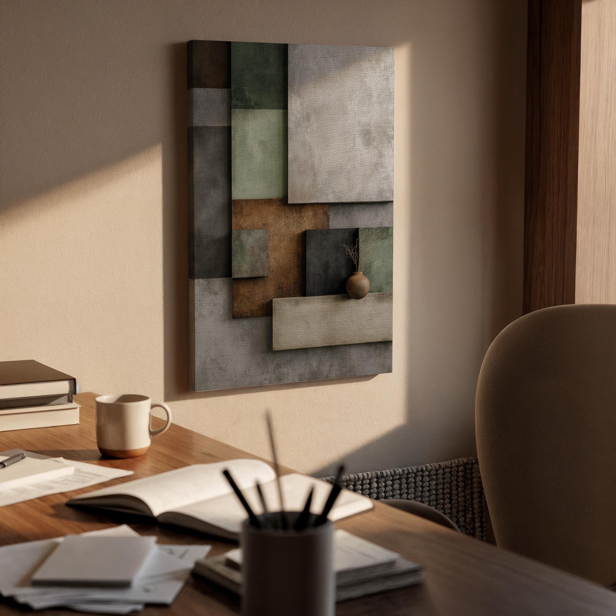 Abstract Geometric Canvas Wall Art, Neutral Tones Modern Wall Decor, Minimalist Geometric Design, Contemporary Art, Scandinavian Abstract