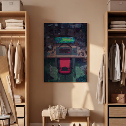 Gamer Desk Canvas Wall Art, Modern Gaming Setup Artwork, Virtual Reality Office Decor, Gaming Room Canvas Art, Tech-Inspired Wall Art